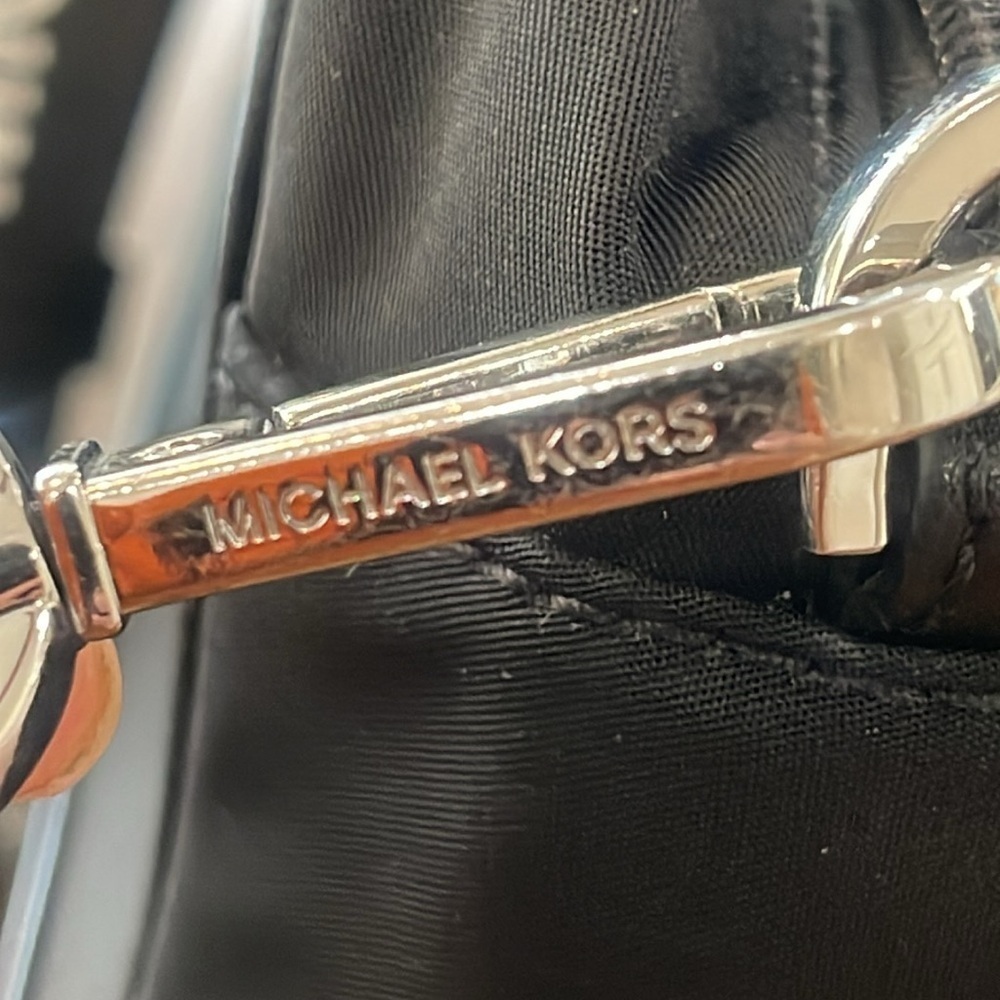 Michael Kors black white nylon camera crossbody bag webbing logo strap - Picture 5 of 17